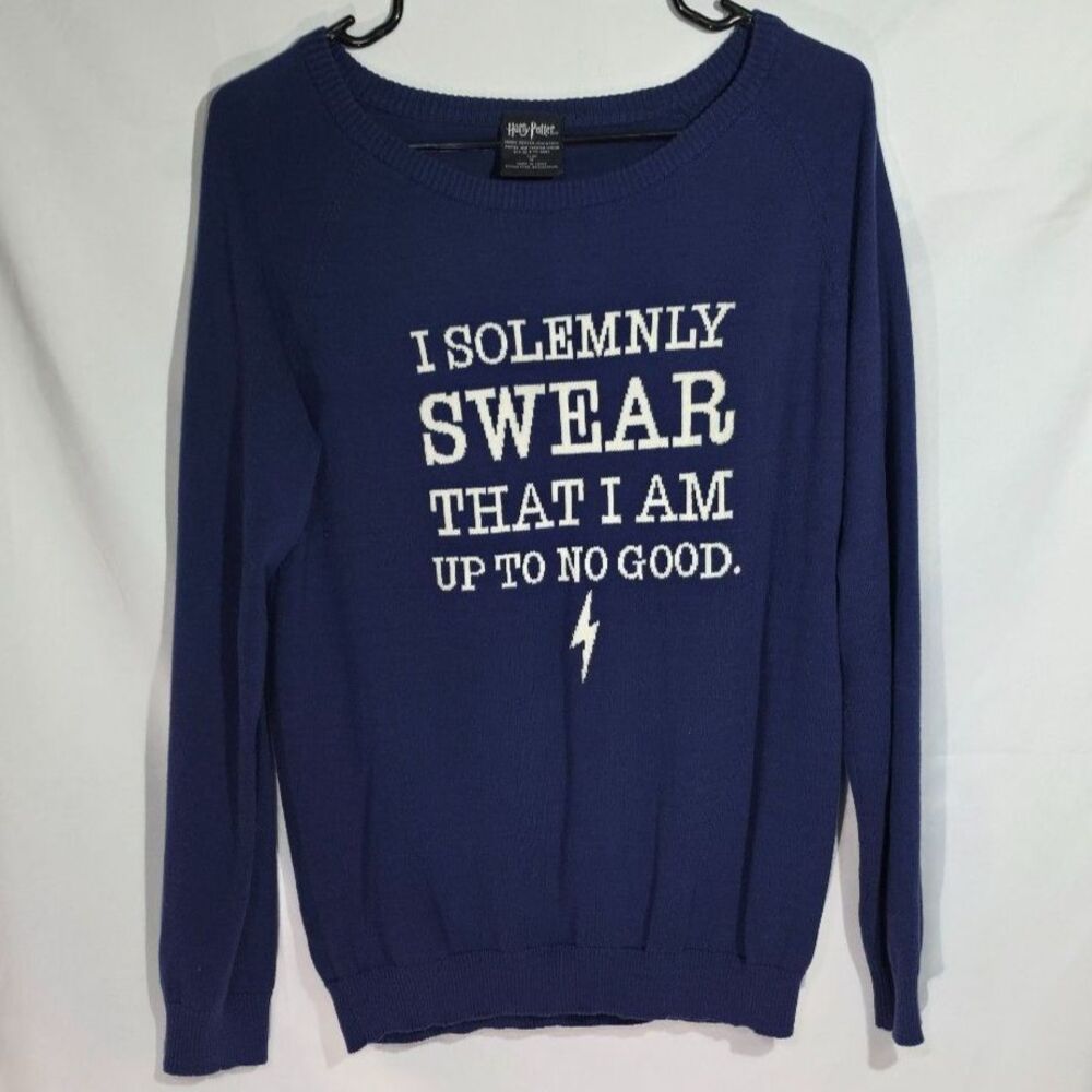 Harry Potter I Solemnly Swear Graphic Raglan Knit Sweater in Royal Blue L